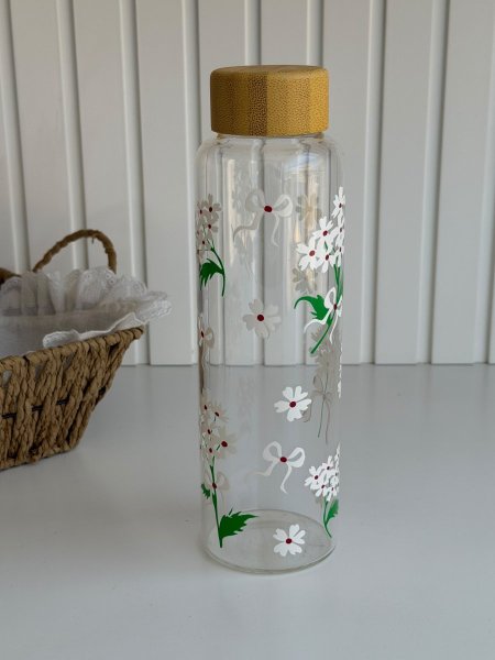 قنيه ماء زجاج غطا بامبو لف (550 مل)