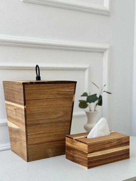 سطل+علبه محارم بامبو