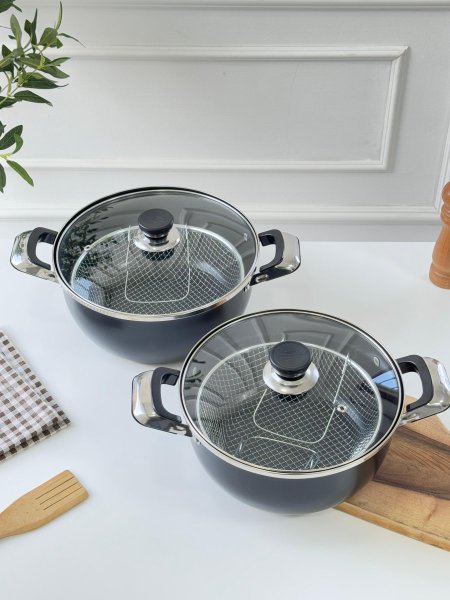 مقلى+مصفاه+غطا زجاج