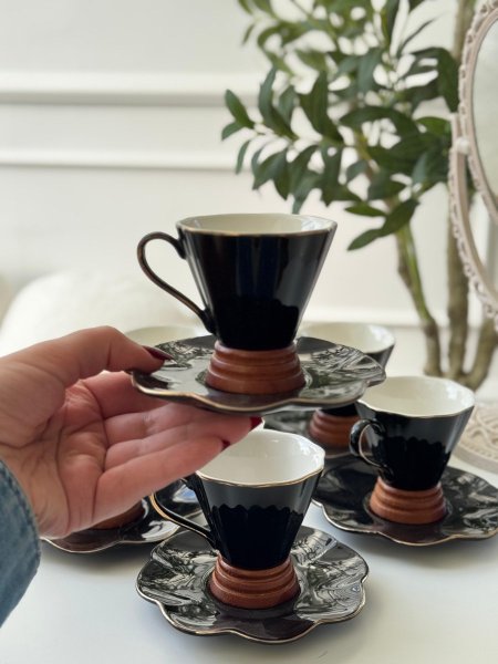 طقم قهوه6+6 قاعده خشب