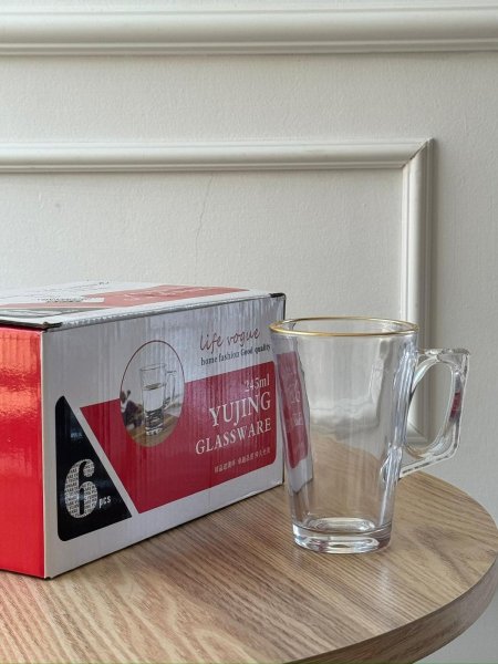 كاسات شاي شفاف حز ذهبي / 6