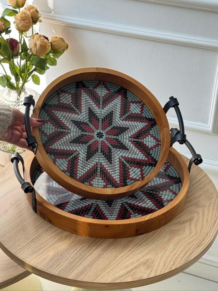 طقم صواني مدور بامبو/2 مورد