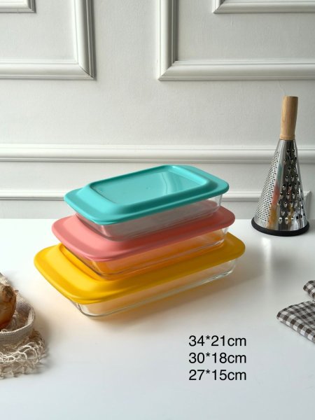 طقم بايركس مع غطا بلاستك 3 قطع