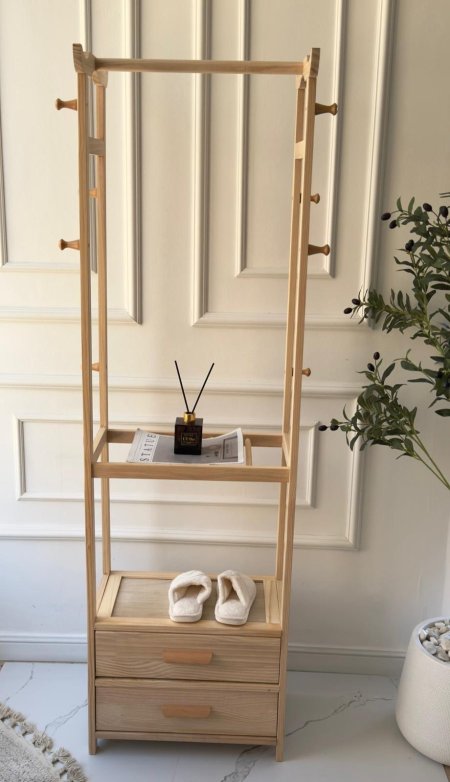 علاقه ملابس بامبو + رفوف + مقعد