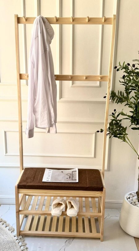 علاقه ملابس بامبو + رفوف + مقعد