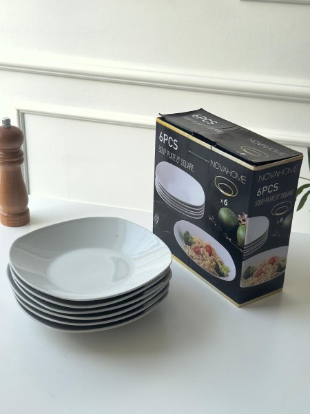 صحن 8 انش ابيض مربع عميق/6